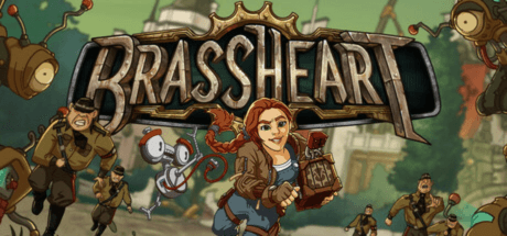brassheart logo and red headed girl running with a crate under her arm