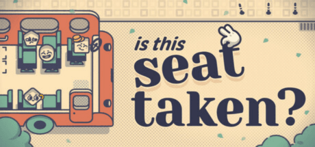 is this seat taken? logo and cartoon taxi with passengers