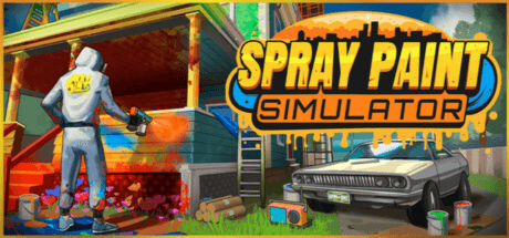 spray paint simulator logo and person in protective suit spray painting a porch