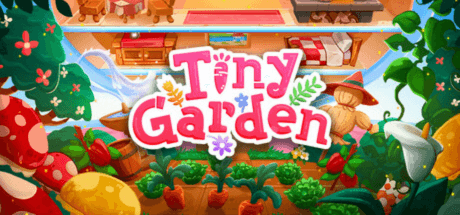 tiny garden logo surrounded by vegetables