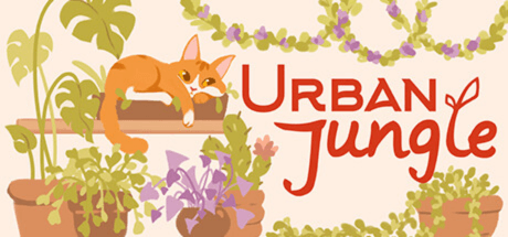 urban jungle logo with house plants an a cat on a shelf