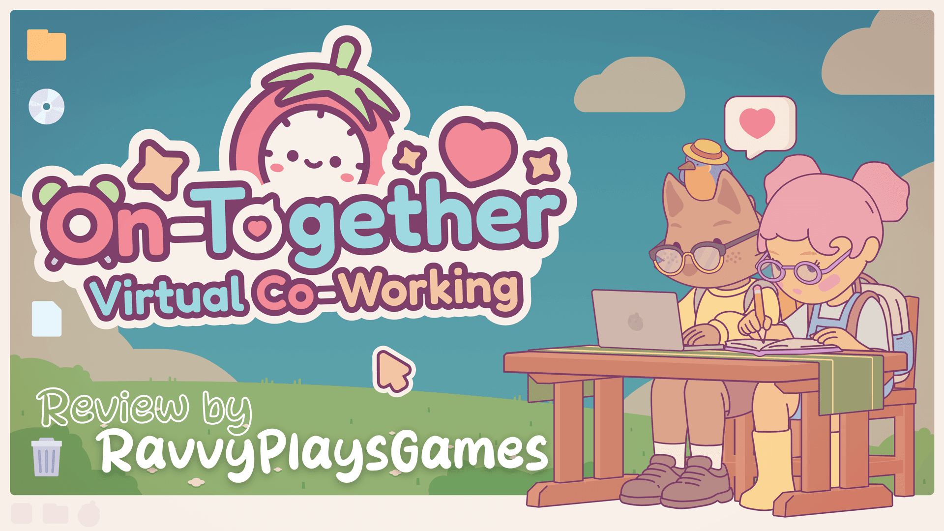 On-Together Virtual Co-Working review by Ravvy Plays Games with two chibi characters sitting at a desk working